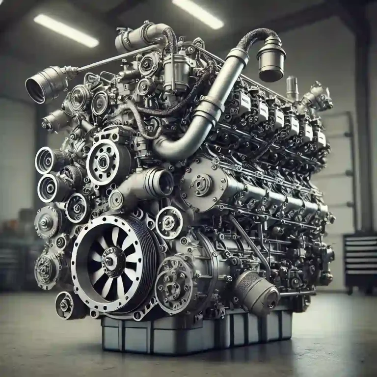 Scania DC9 diesel engine, showcasing its detailed mechanical components in a professional workshop setting
